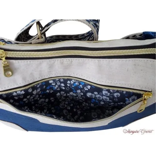 Blue and Cream Cork Crossbody Baguette Purse