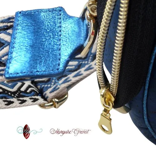 Blue and Cream Cork Crossbody Baguette Purse