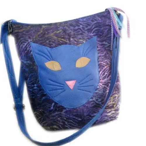 Blue cat head crossbody bag