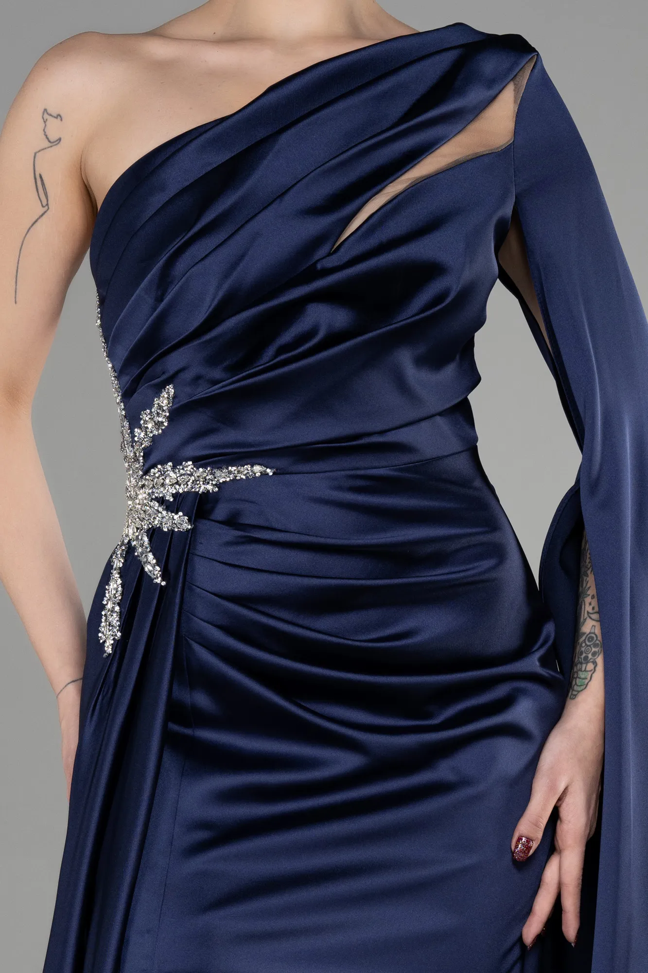 Blue Satin Long Evening Gown ABU3545