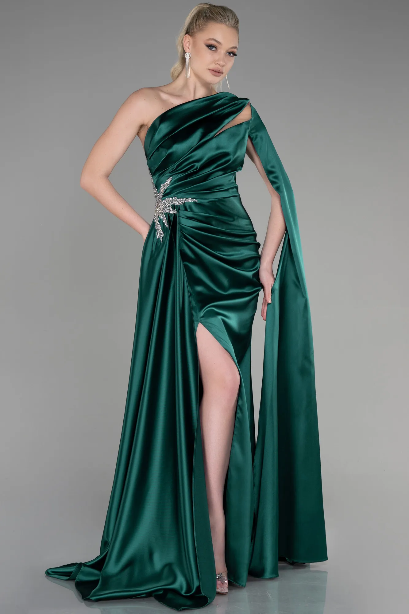 Blue Satin Long Evening Gown ABU3545