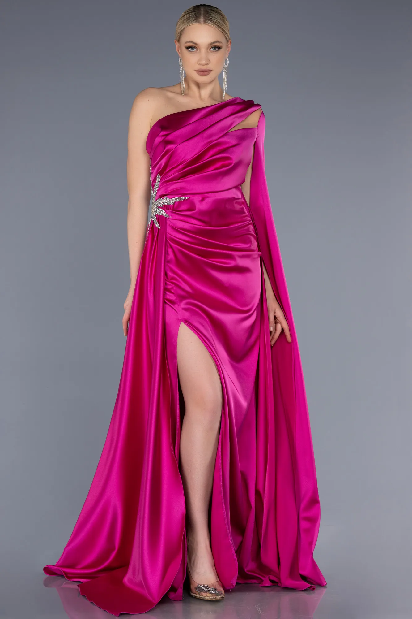 Blue Satin Long Evening Gown ABU3545