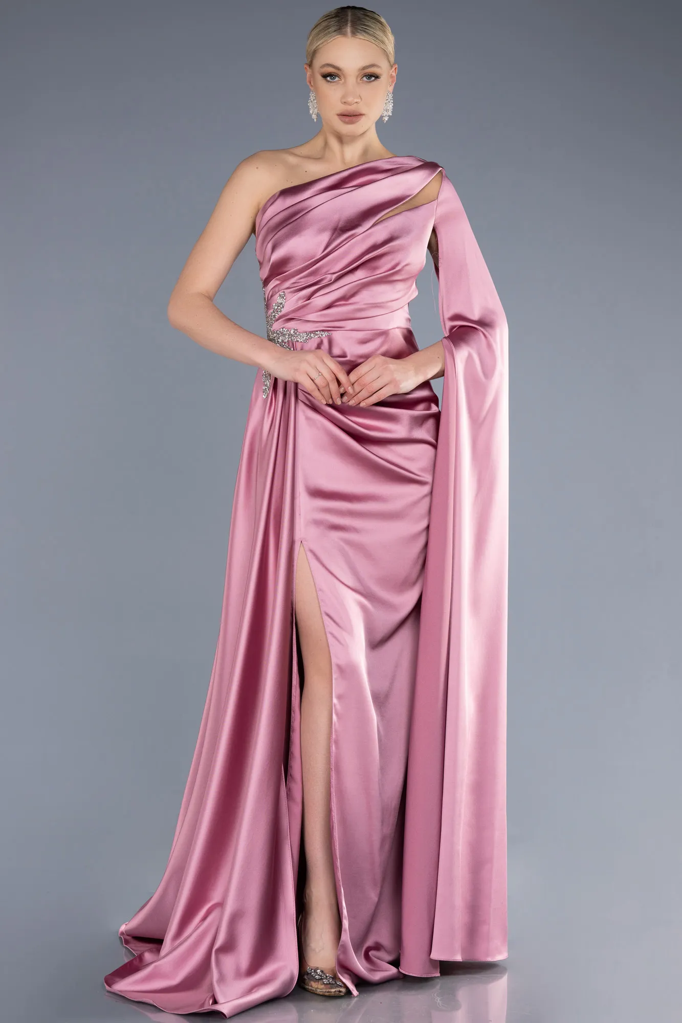 Blue Satin Long Evening Gown ABU3545