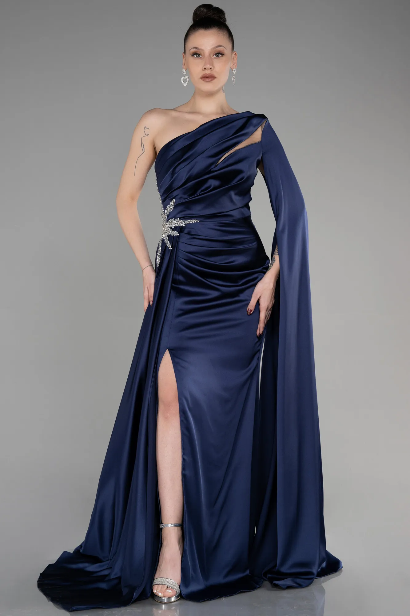 Blue Satin Long Evening Gown ABU3545