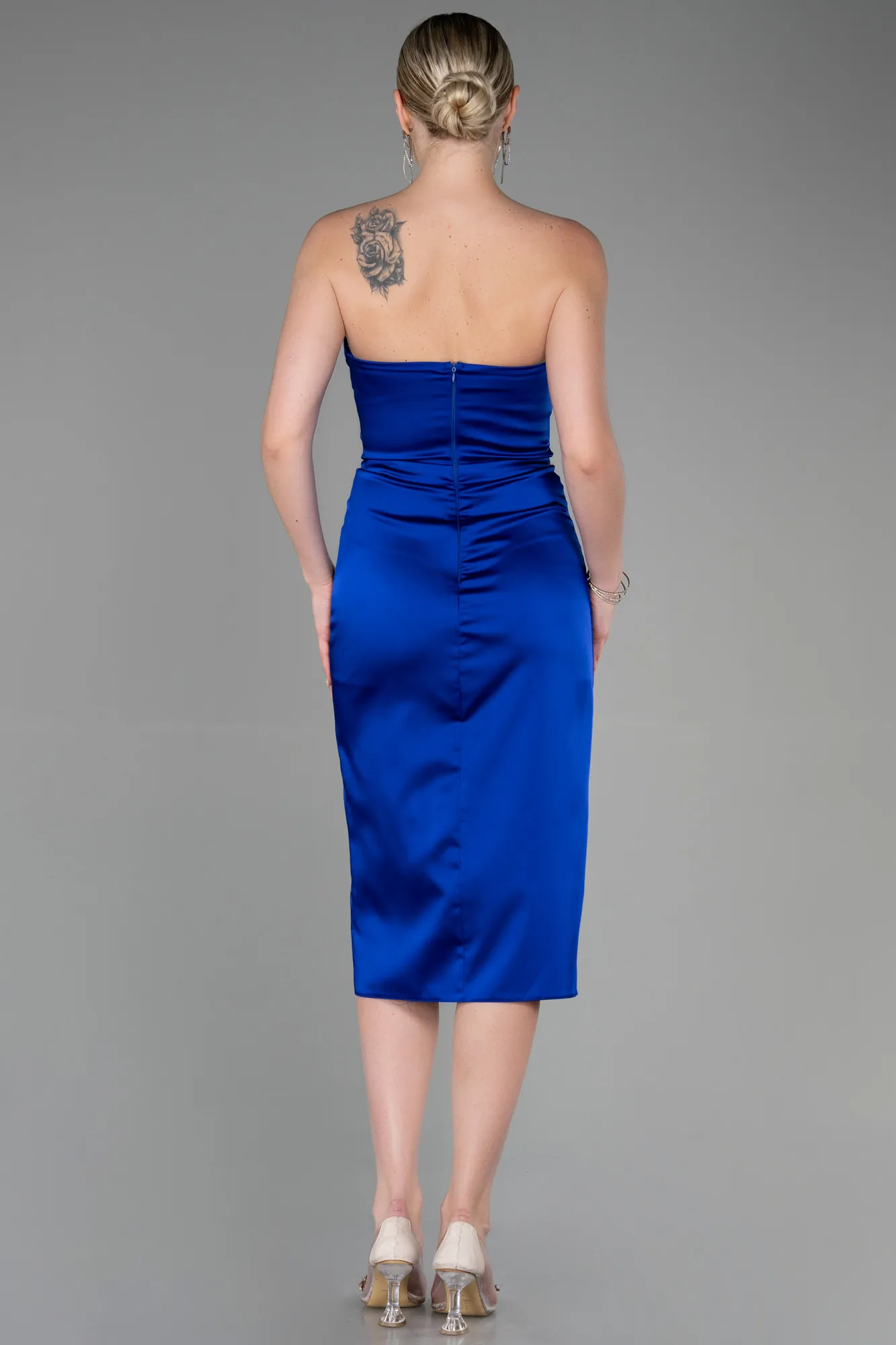 Blue Saxe Satin Midi Ceremony Dress ABK1845.