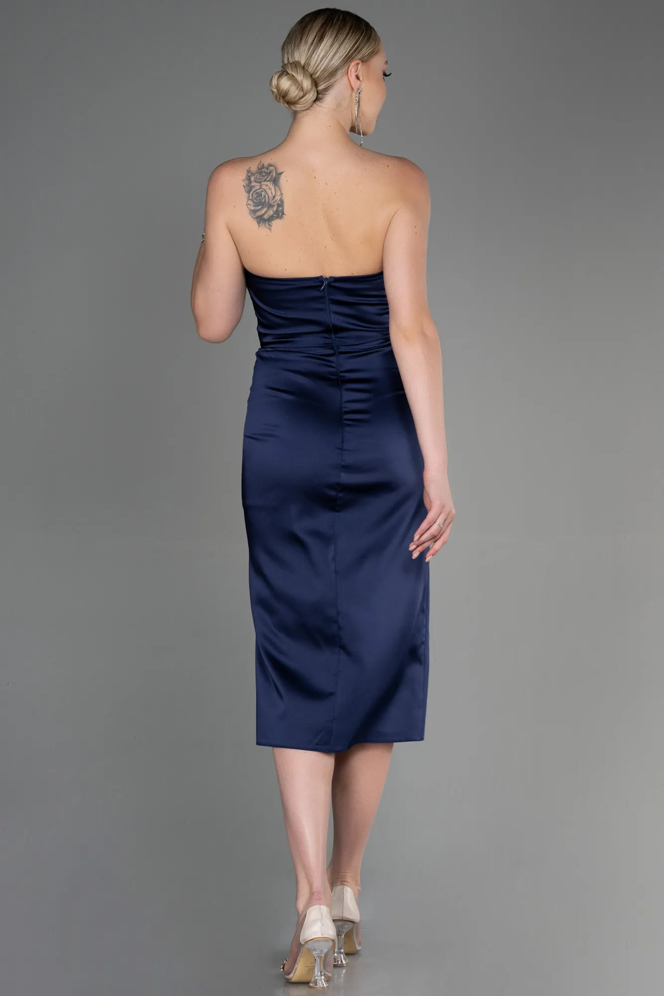 Blue Saxe Satin Midi Ceremony Dress ABK1845.