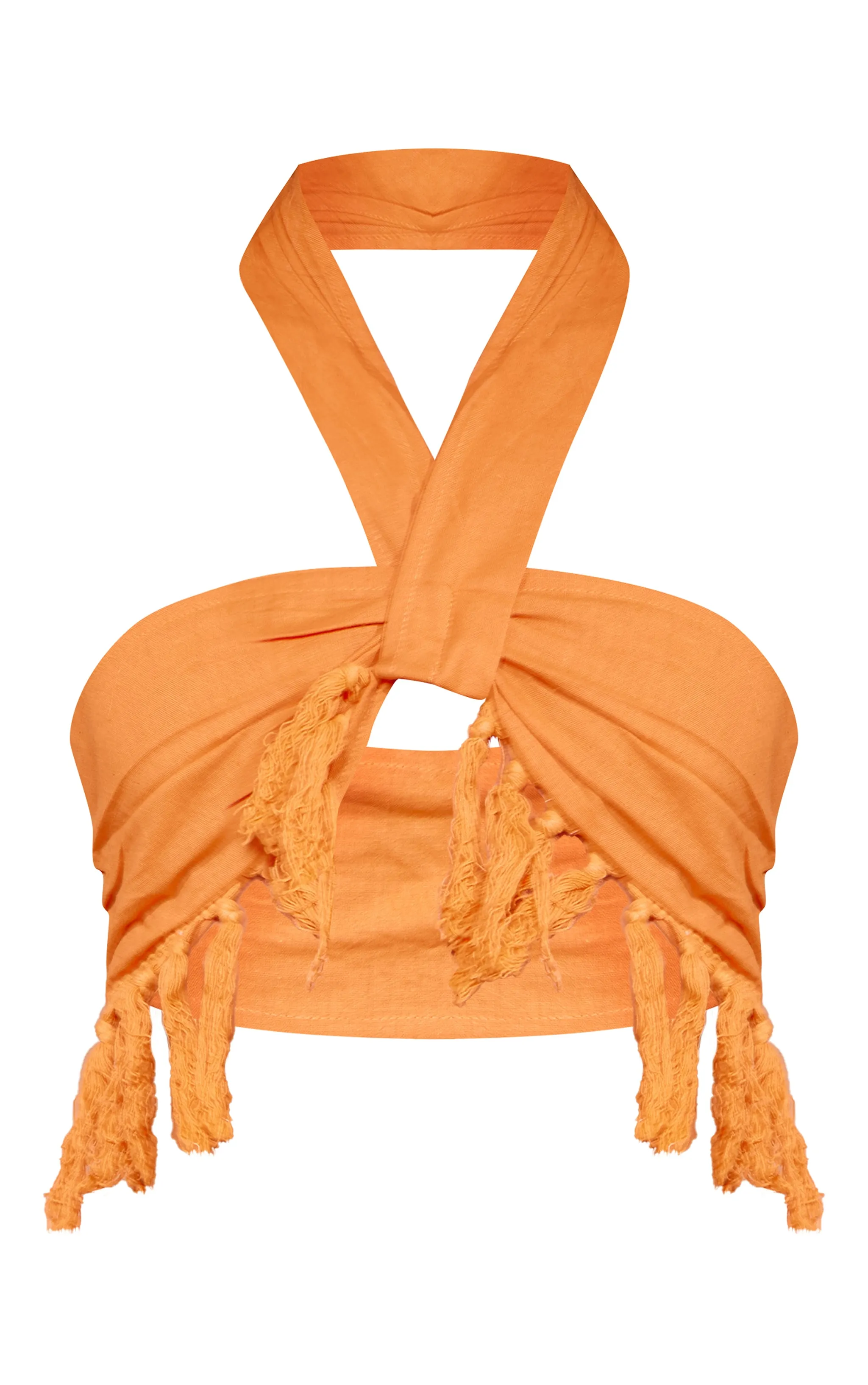 Bralette effet lin orange à détail franges