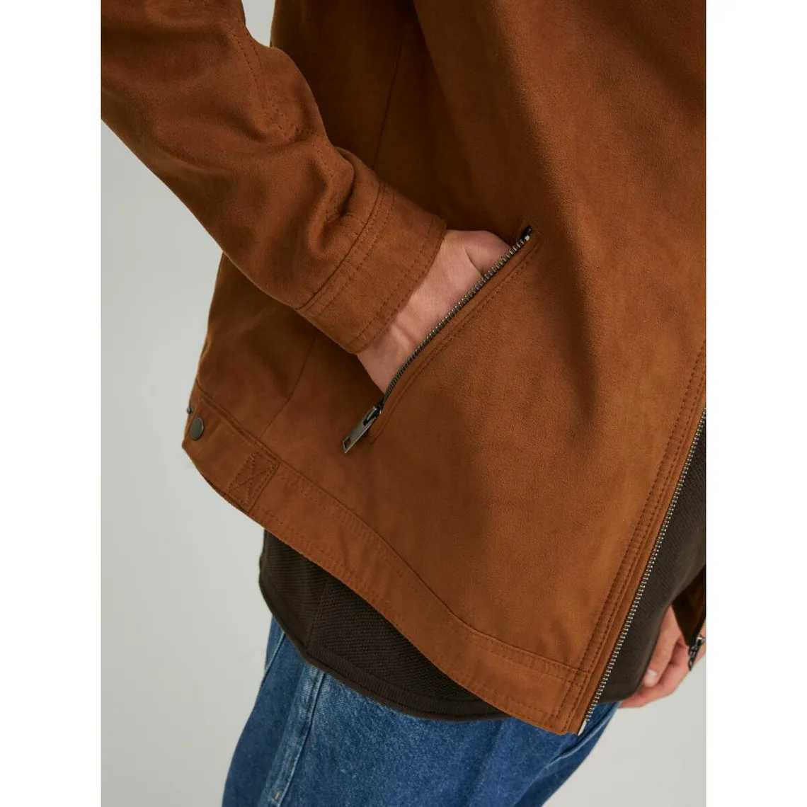 Brown Faux Leather Biker Jacket with High Collar Long Sleeves Levi Xavi | 3 Suisses.