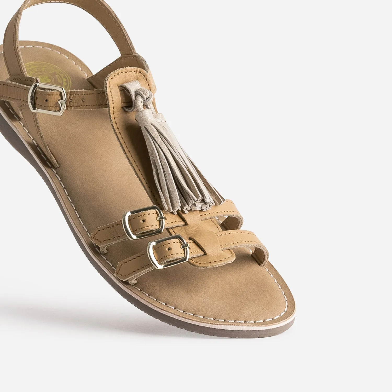 Brown leather sandals with removable tassels for kids - ERAM