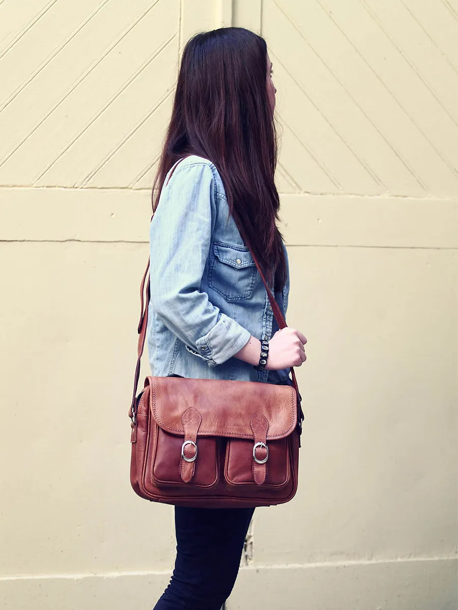 Brown Leather Shoulder Bag LeRouen - Natural