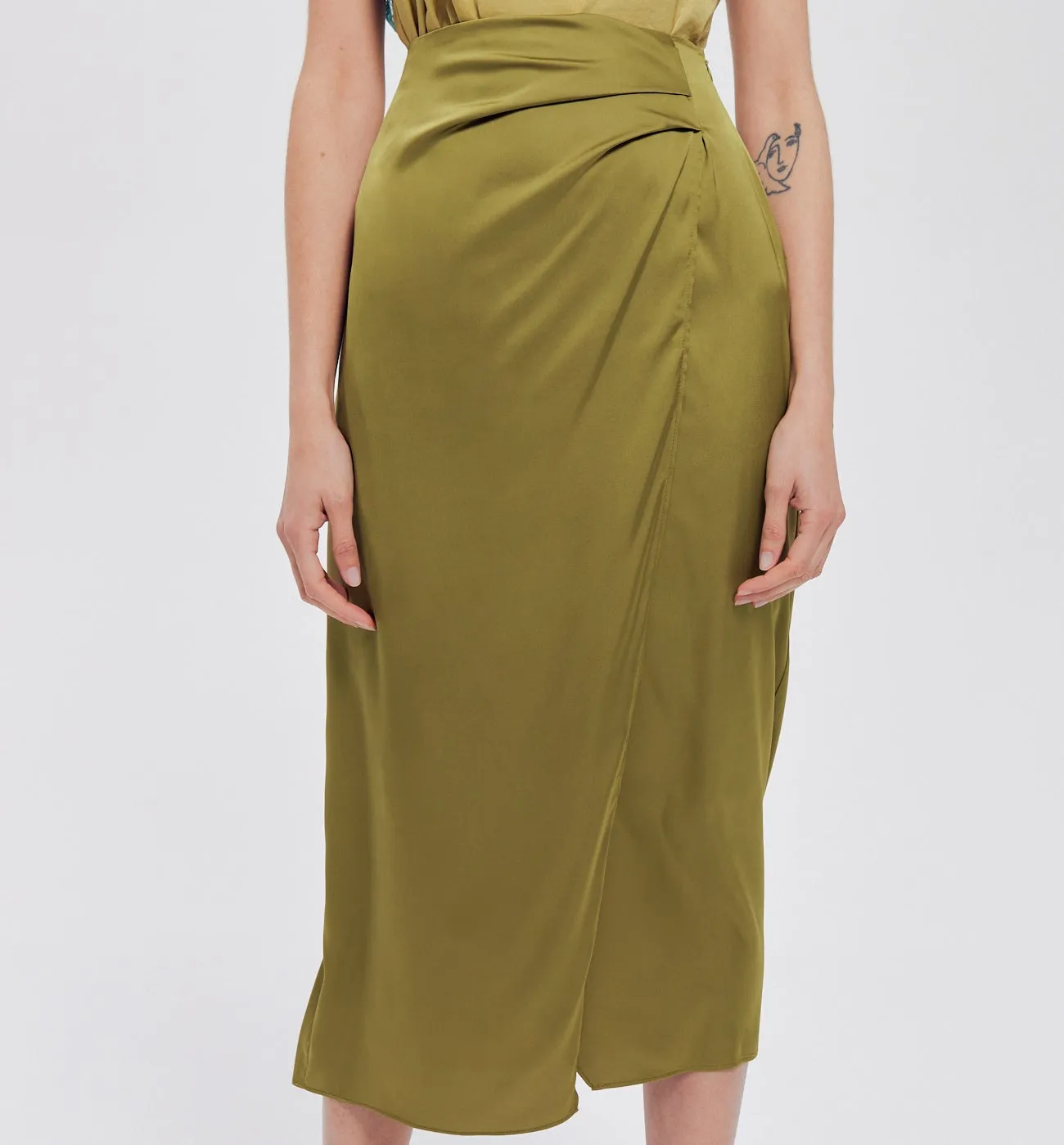 Brown Satin Midi Skirt Women
