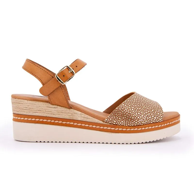 Brown Wedge Sandals with Pattern for Women BIOSTOCK Discounted Price.