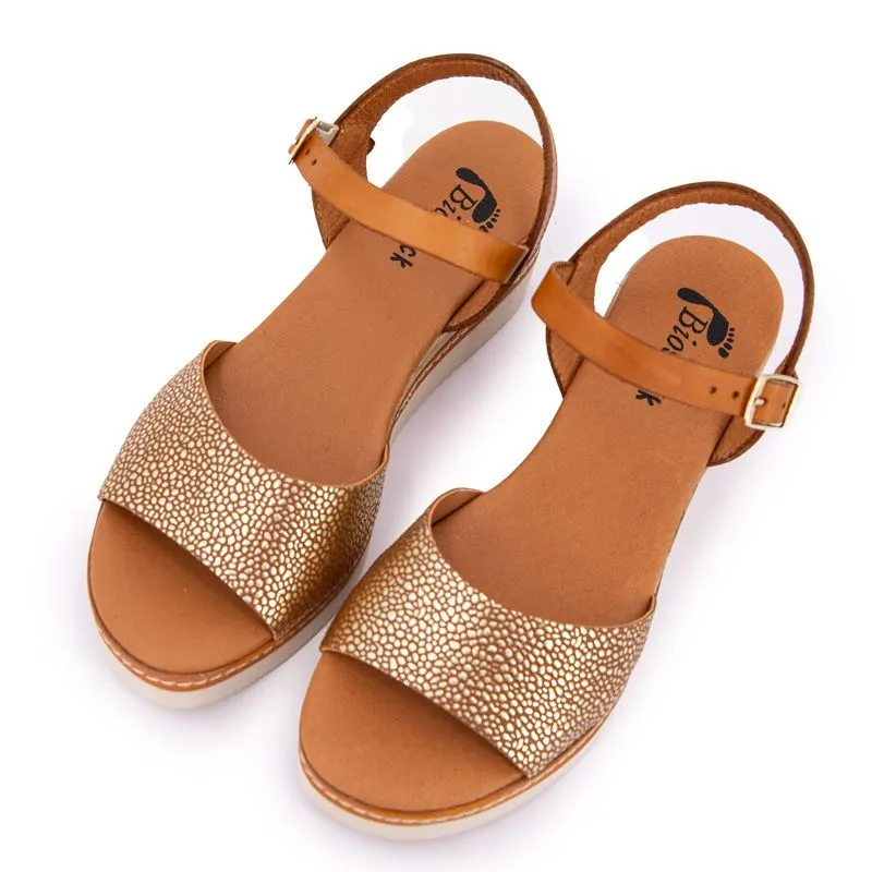 Brown Wedge Sandals with Pattern for Women BIOSTOCK Discounted Price.