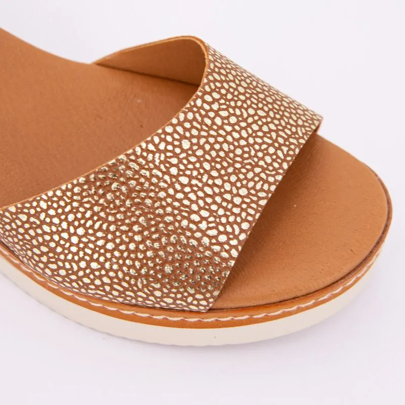 Brown Wedge Sandals with Pattern for Women BIOSTOCK Discounted Price.