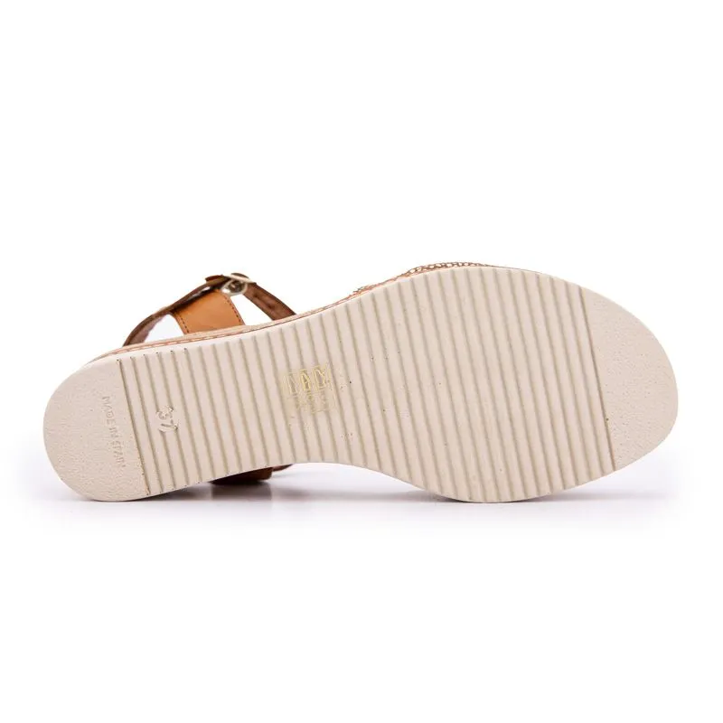 Brown Wedge Sandals with Pattern for Women BIOSTOCK Discounted Price.