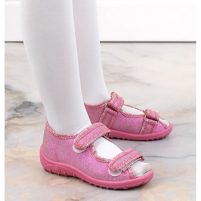 Chaussons pour filles, sandales maison scintillantes roses Nazo