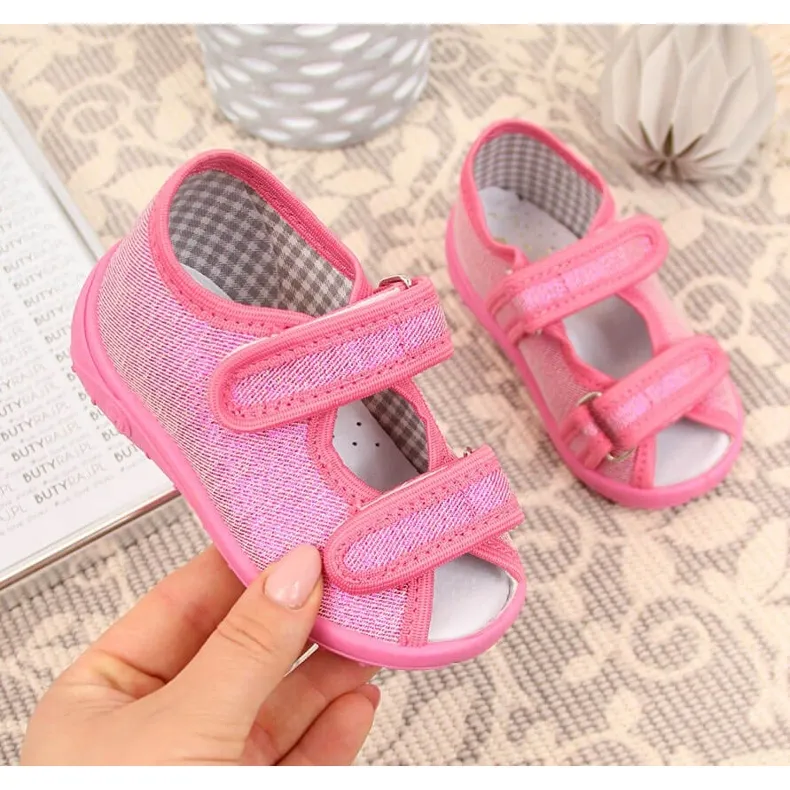 Chaussons pour filles, sandales maison scintillantes roses Nazo