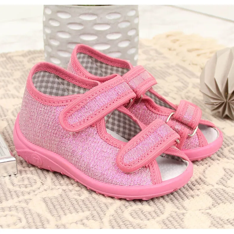 Chaussons pour filles, sandales maison scintillantes roses Nazo