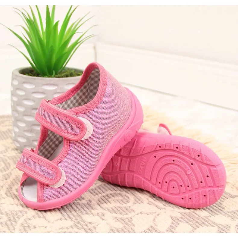 Chaussons pour filles, sandales maison scintillantes roses Nazo