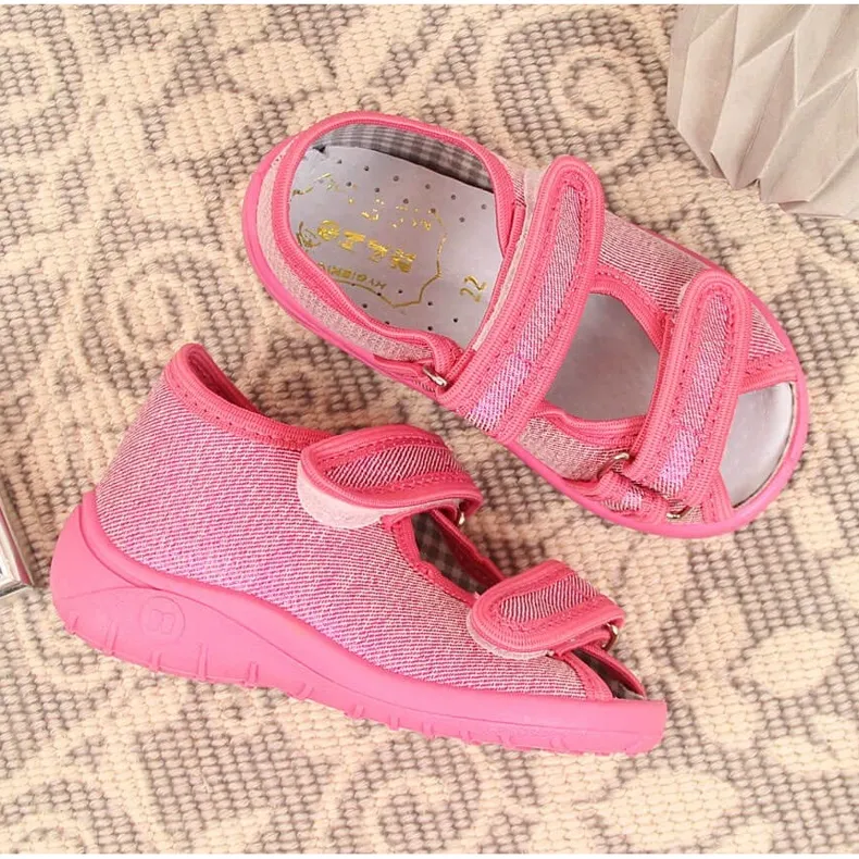 Chaussons pour filles, sandales maison scintillantes roses Nazo