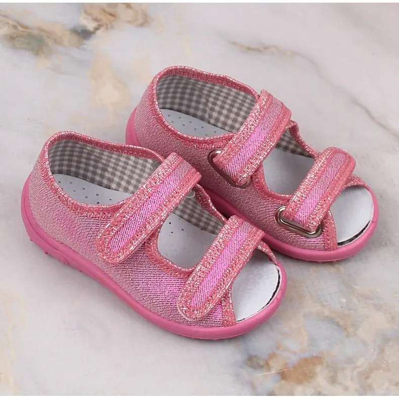 Chaussons pour filles, sandales maison scintillantes roses Nazo