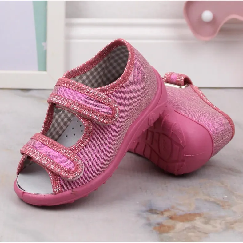 Chaussons pour filles, sandales maison scintillantes roses Nazo