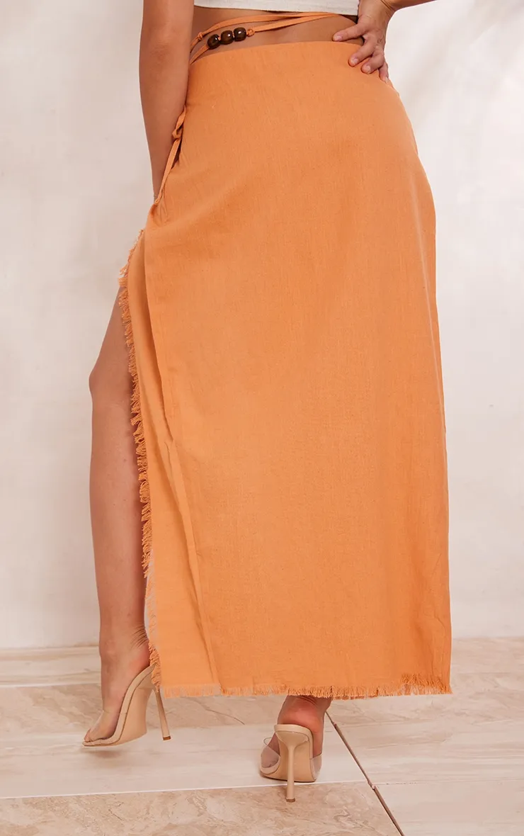 Clay Midi Skirt with Side Tie and Wooden Beads