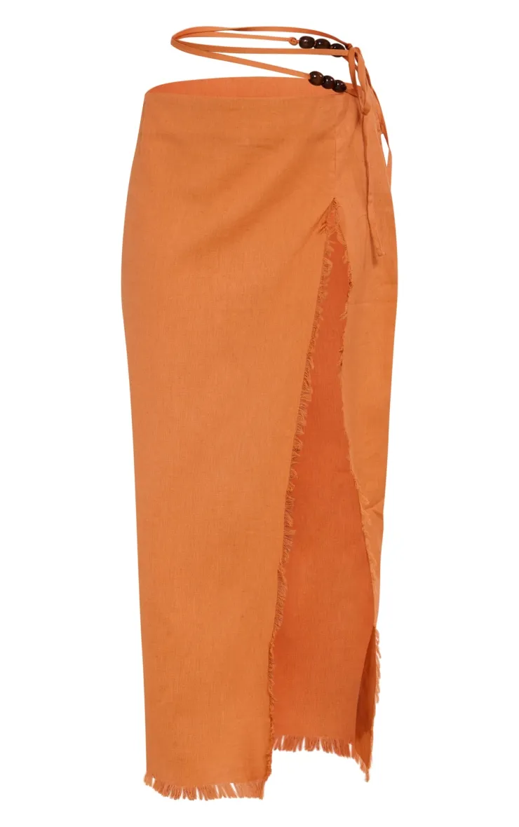 Clay Midi Skirt with Side Tie and Wooden Beads