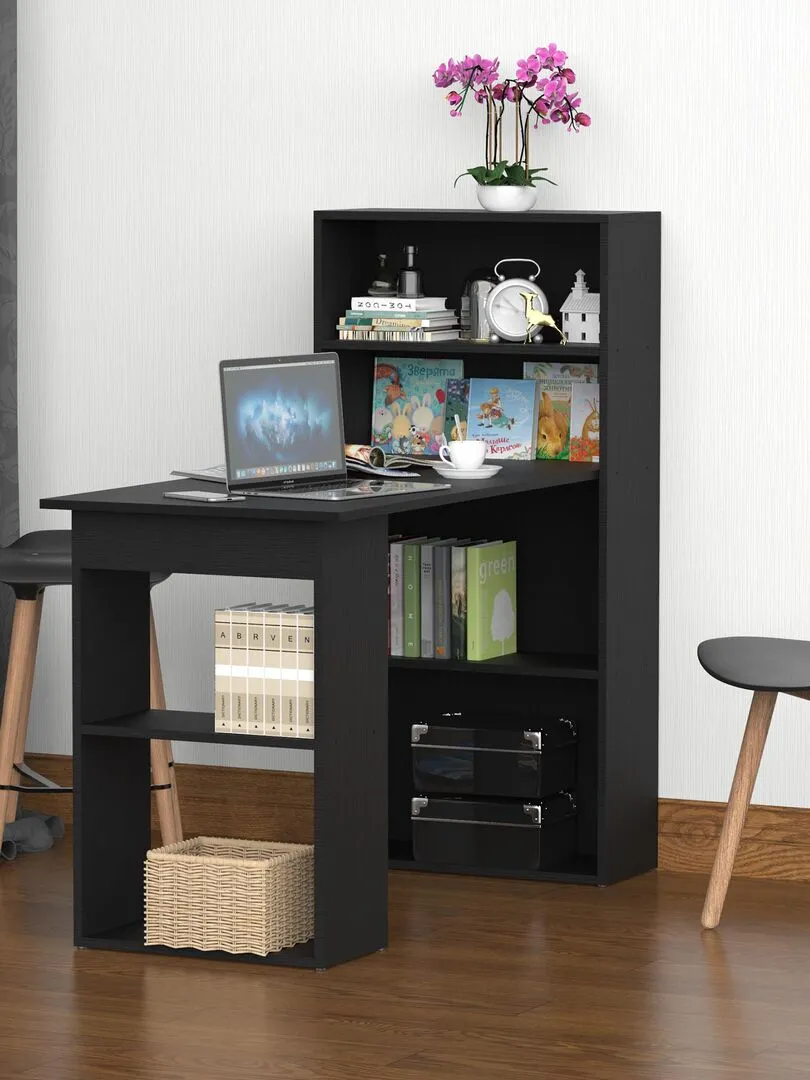 Computer Desk + Bookshelf 120cm x 55cm x 120cm - Black