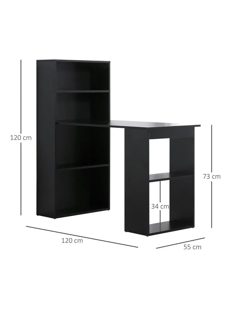 Computer Desk + Bookshelf 120cm x 55cm x 120cm - Black