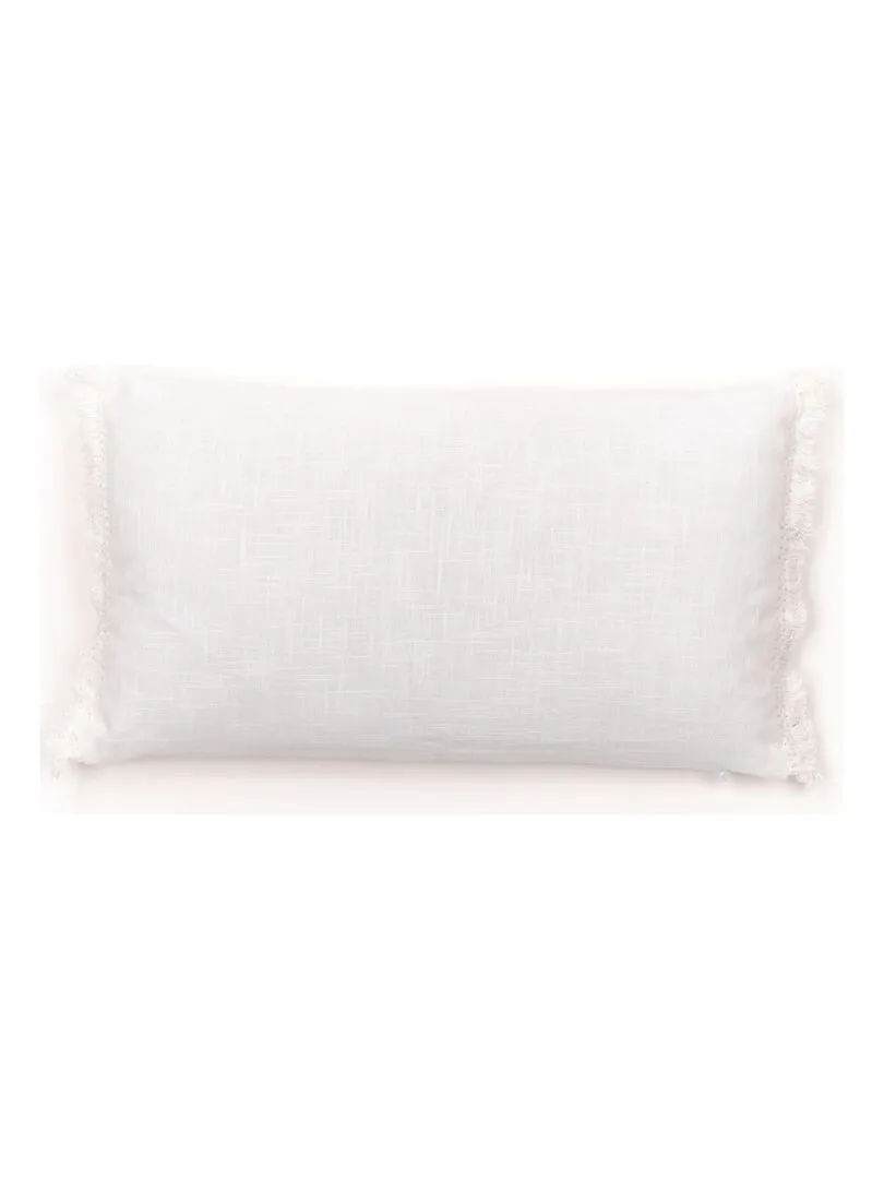 Cushion cover with fringed trim 'CHARMING TODAY' - White