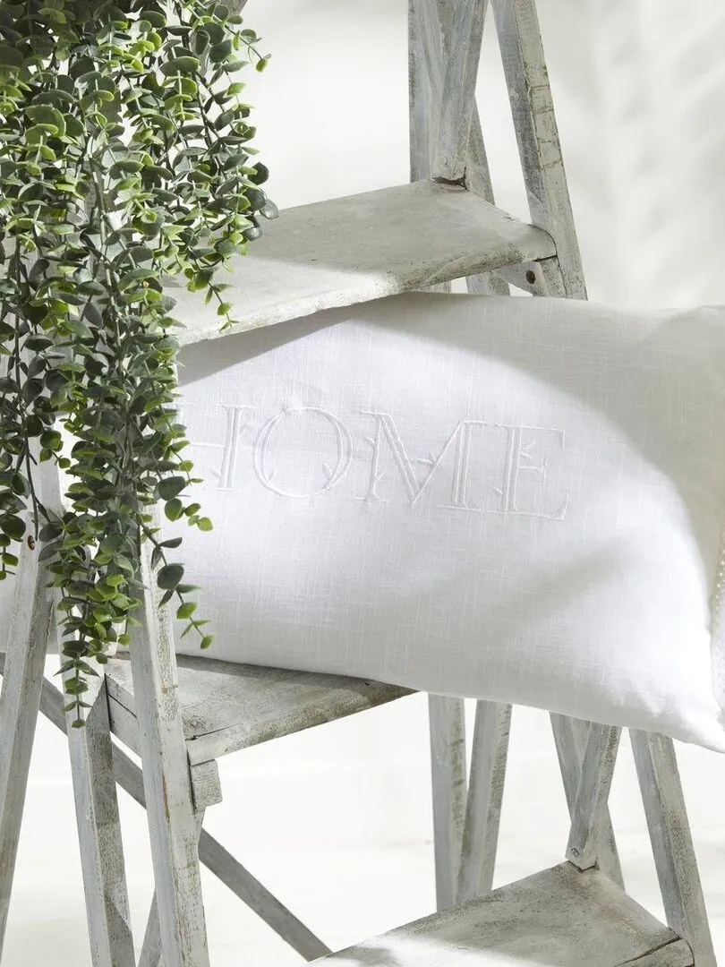 Cushion cover with fringed trim 'CHARMING TODAY' - White