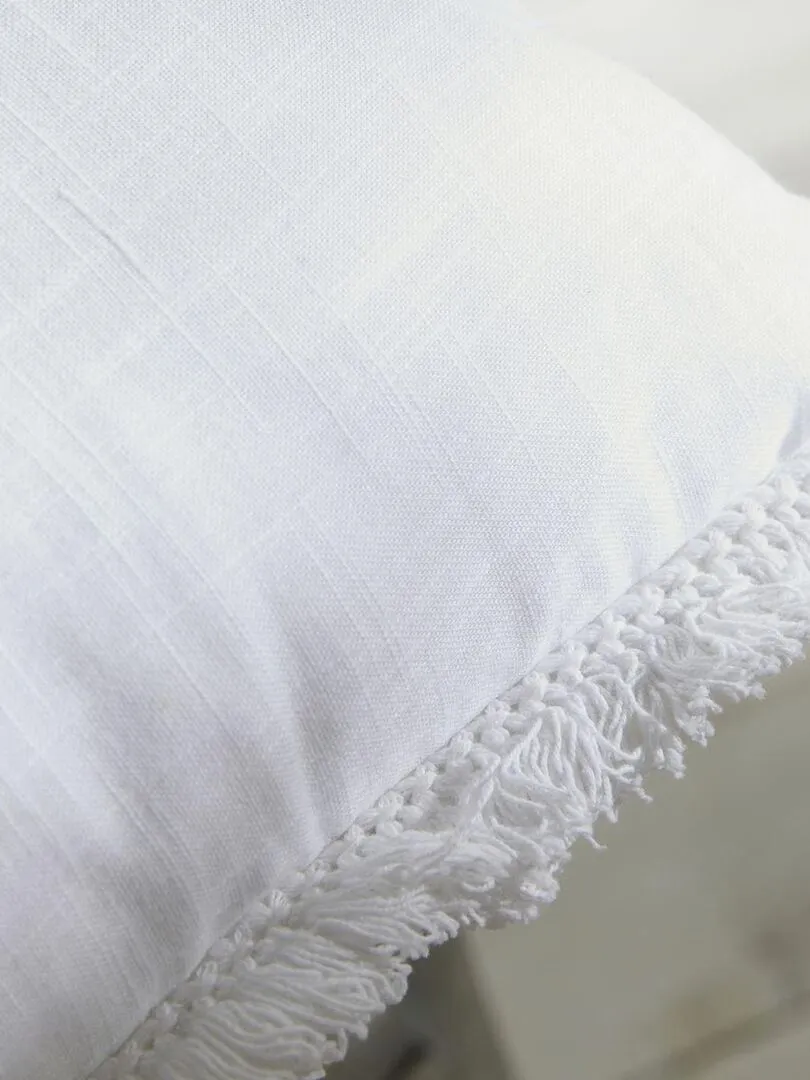 Cushion cover with fringed trim 'CHARMING TODAY' - White