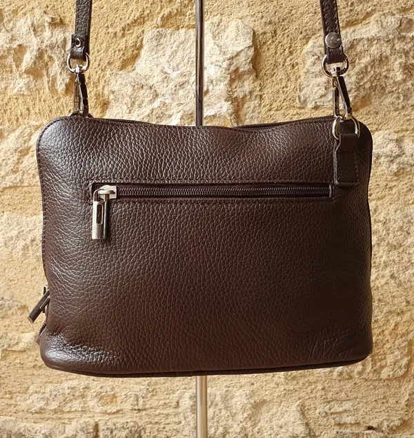 Dark Brown Grained Leather Clutch