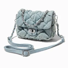 Denim Chain Shoulder Bag with Quilted Design