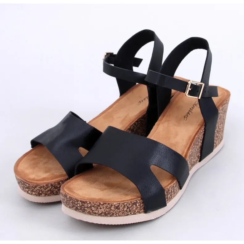 Dionis Wedge Sandals Black Cork - Black