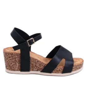 Dionis Wedge Sandals Black Cork - Black