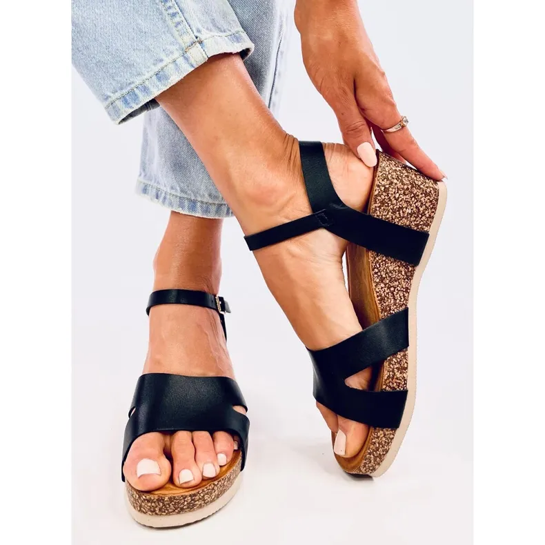 Dionis Wedge Sandals Black Cork - Black