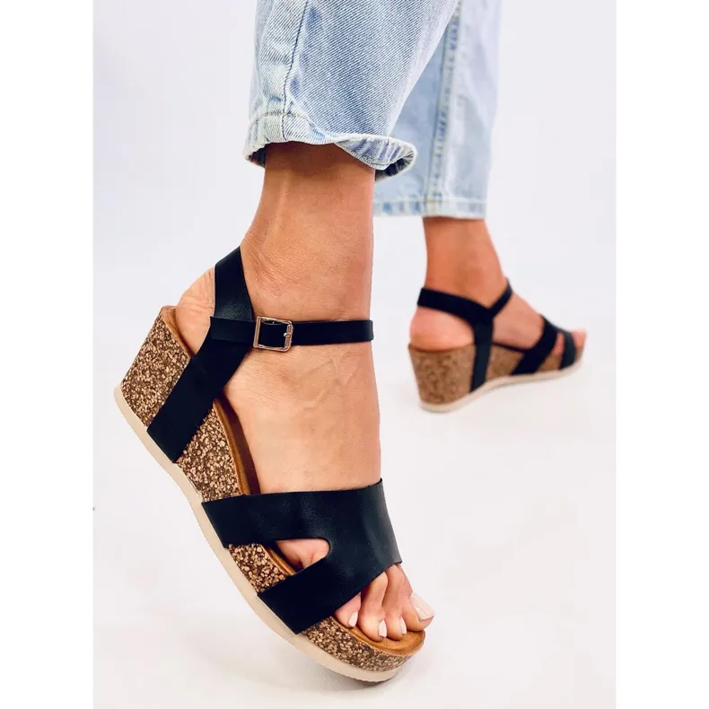 Dionis Wedge Sandals Black Cork - Black