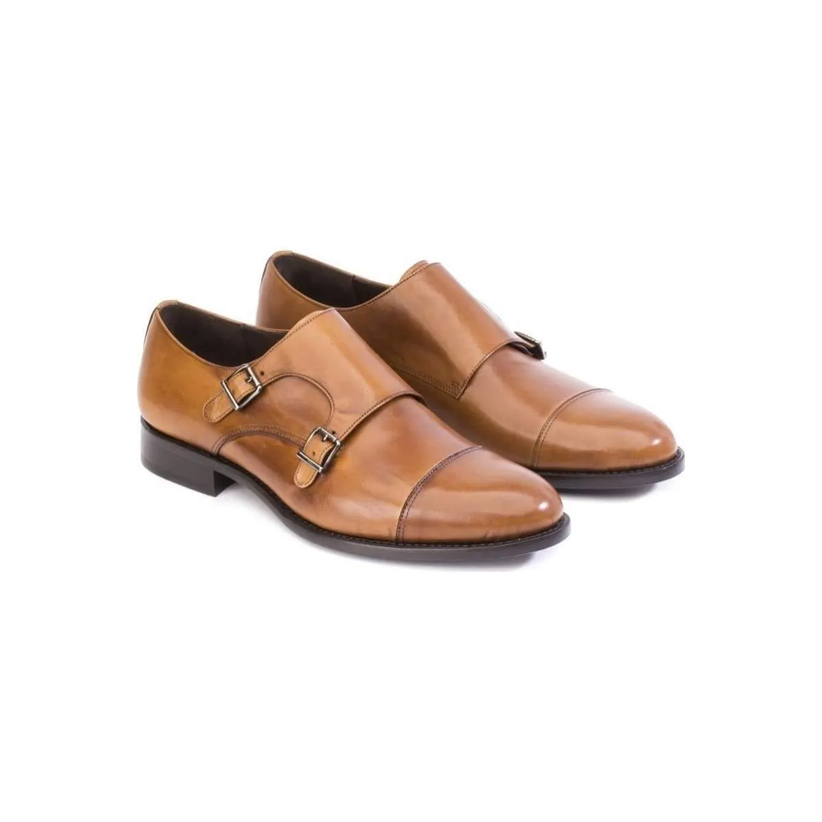 Double Strap Leather Men's Shoes - Brown