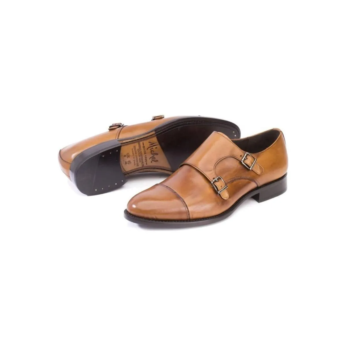 Double Strap Leather Men's Shoes - Brown