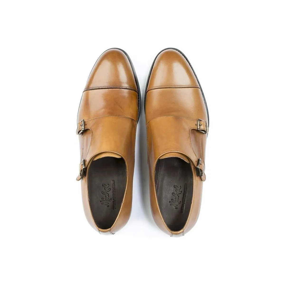 Double Strap Leather Men's Shoes - Brown