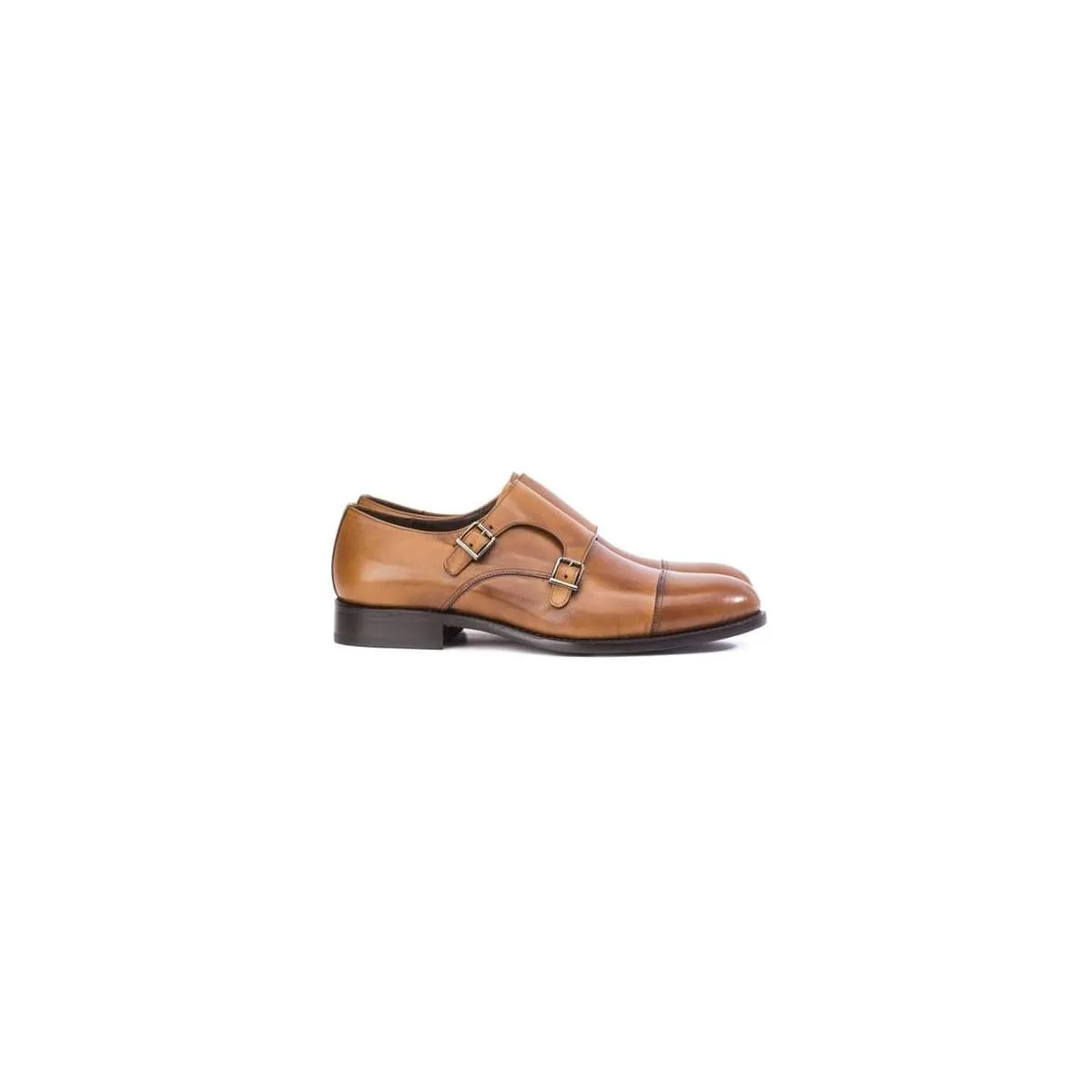 Double Strap Leather Men's Shoes - Brown