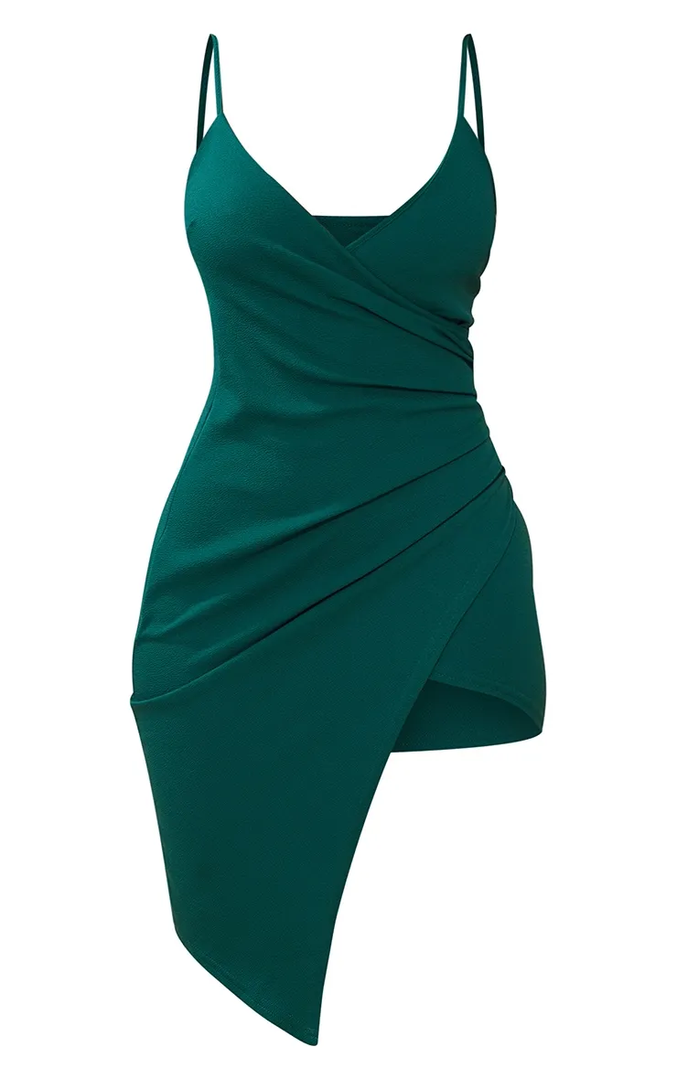 Emerald green crepe wrap midi dress by Lauriell.