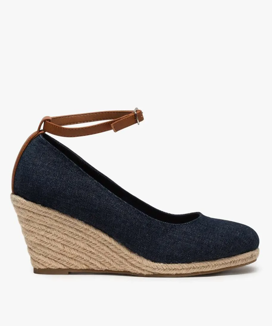 Denim Platform Wedge Canvas Pumps - Style 1573