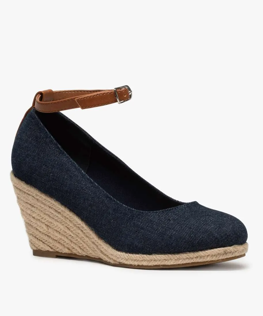 Denim Platform Wedge Canvas Pumps - Style 1573