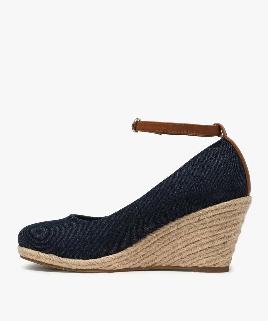 Denim Platform Wedge Canvas Pumps - Style 1573