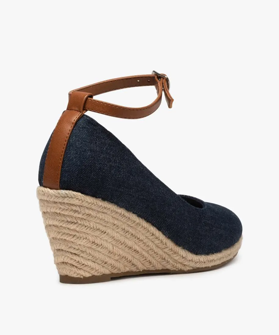 Denim Platform Wedge Canvas Pumps - Style 1573