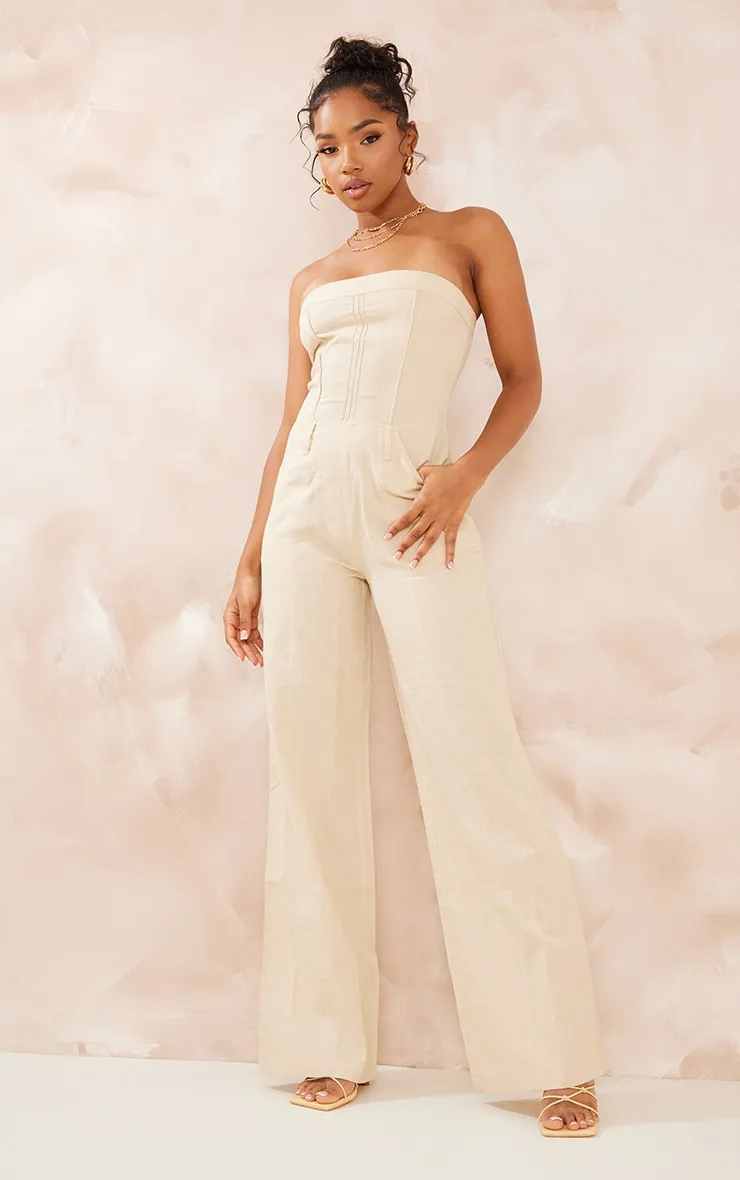 Fitted Strapless Linen-Look Jumpsuit