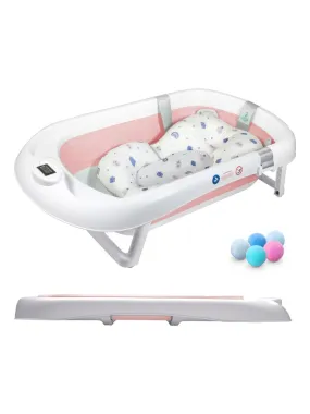 Folding Baby Bathtub - Thermometer and Cushion Included - SUPERBE BEBE - White Pink